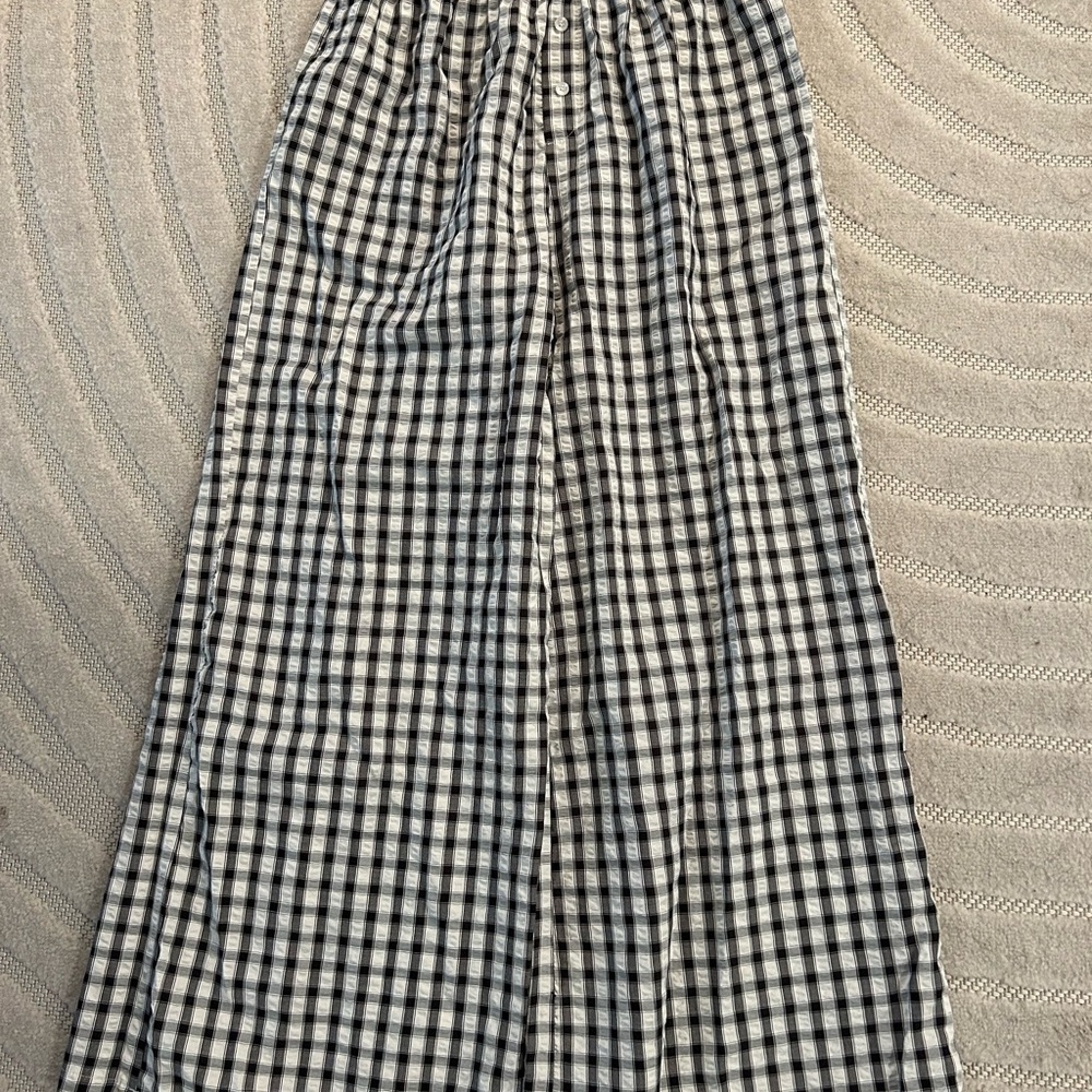 Sincerely Jules Gingham Black and White Wide Leg Pull-on Pants - M - Picture 2 of 10